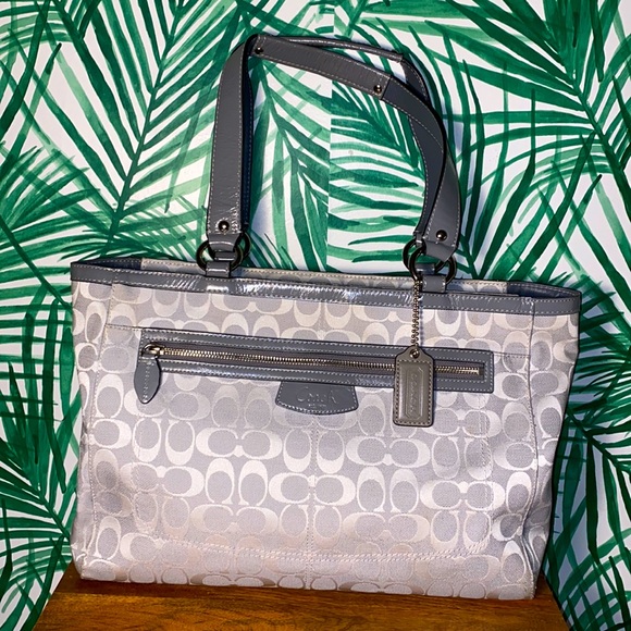 Coach Handbags - Coach F14694 Penelope Gray Signature Canvas Patent Leather Trim Tote Bag